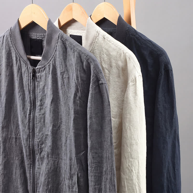 Buddha Stones Veste homme en lin, style minimaliste, décontractée, avec fermeture éclair et poches, idéale pour le printemps. - image 12