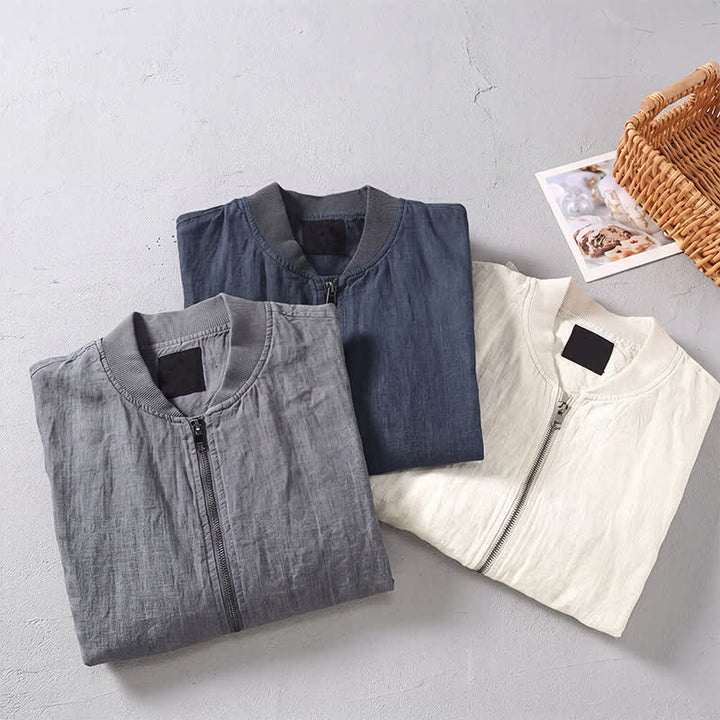 Buddha Stones Veste homme en lin, style minimaliste, décontractée, avec fermeture éclair et poches, idéale pour le printemps. - image 11