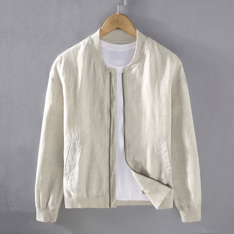 Buddha Stones Veste homme en lin, style minimaliste, décontractée, avec fermeture éclair et poches, idéale pour le printemps. - Amandes blanchies - US/UK/AU42，EU52 (3XL) - image 0