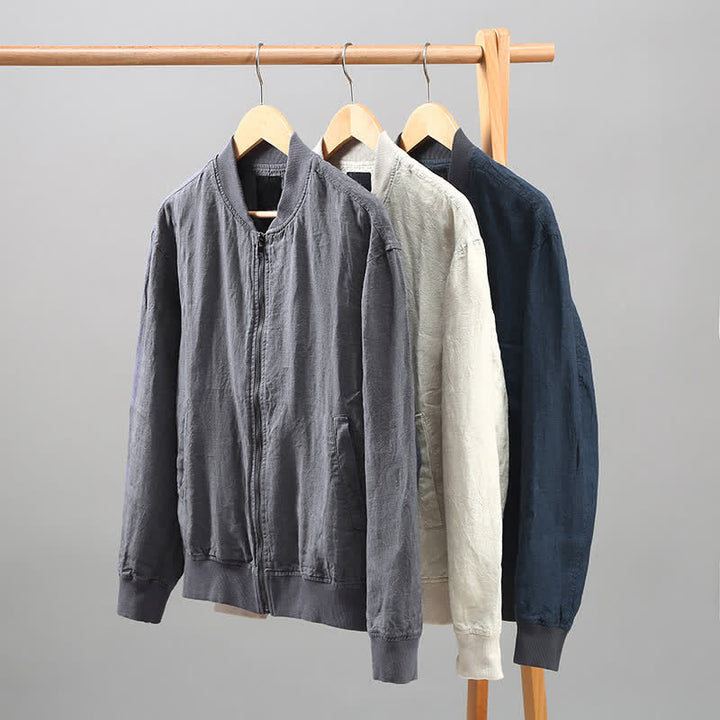 Buddha Stones Veste homme en lin, style minimaliste, décontractée, avec fermeture éclair et poches, idéale pour le printemps. - image 10