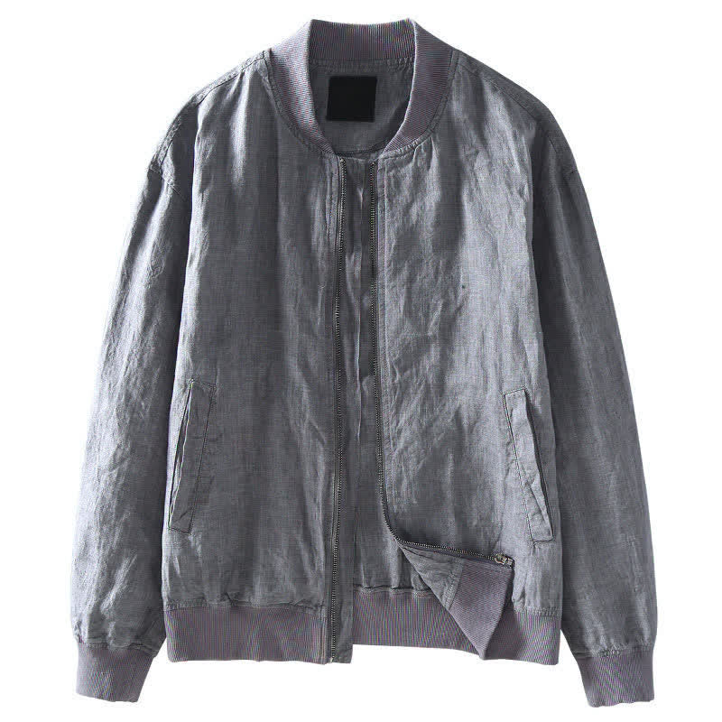 Buddha Stones Veste homme en lin, style minimaliste, décontractée, avec fermeture éclair et poches, idéale pour le printemps. - image 3