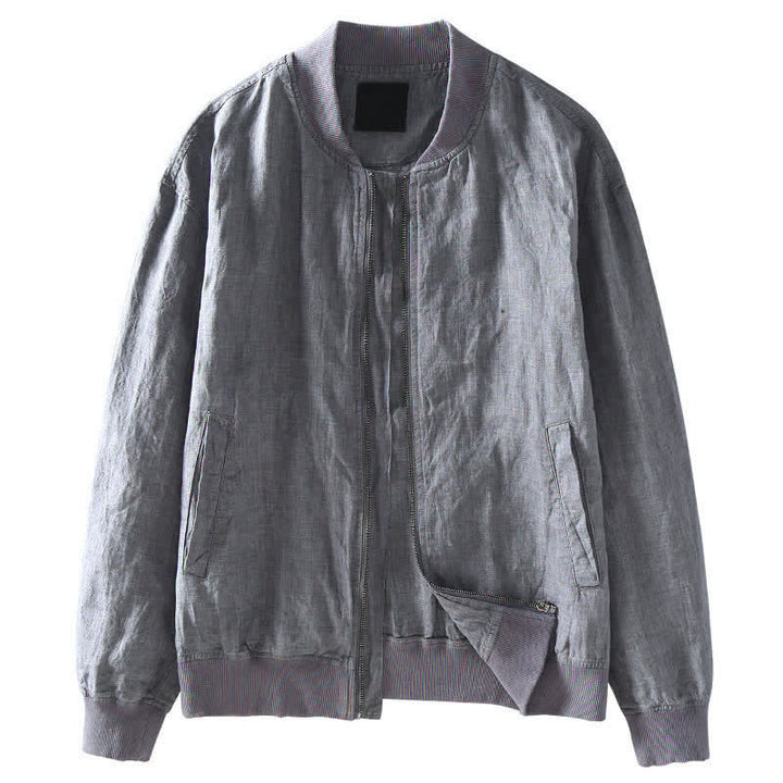 Buddha Stones Veste homme en lin, style minimaliste, décontractée, avec fermeture éclair et poches, idéale pour le printemps. - image 3