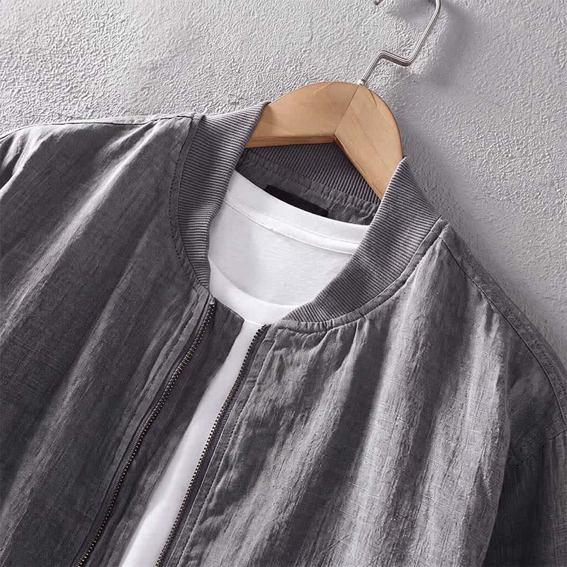 Buddha Stones Veste homme en lin, style minimaliste, décontractée, avec fermeture éclair et poches, idéale pour le printemps. - image 4