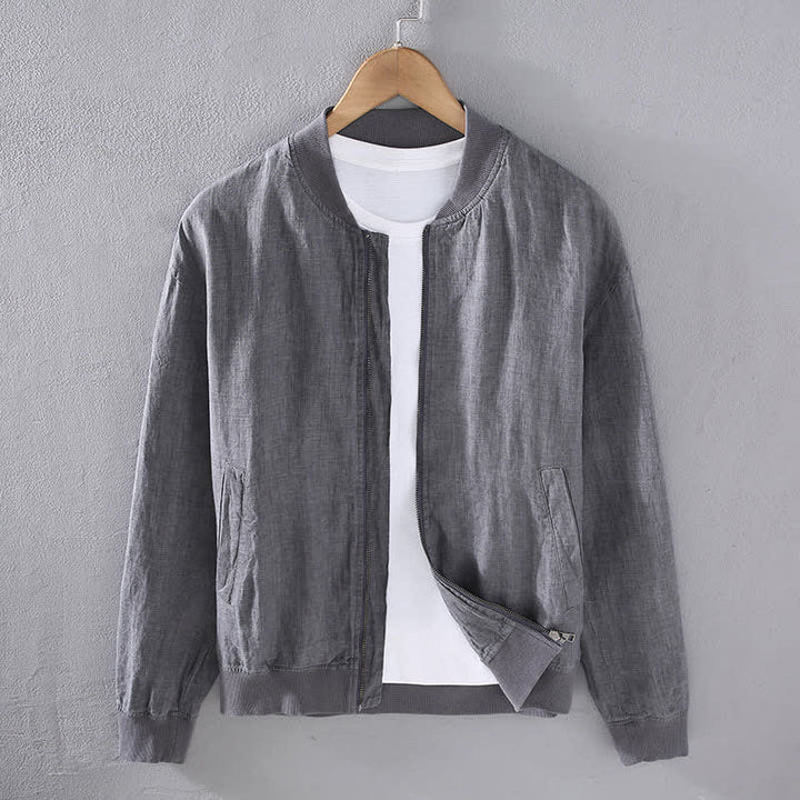 Buddha Stones Veste homme en lin, style minimaliste, décontractée, avec fermeture éclair et poches, idéale pour le printemps. - Gris - US/UK/AU42，EU52 (3XL) - image 1