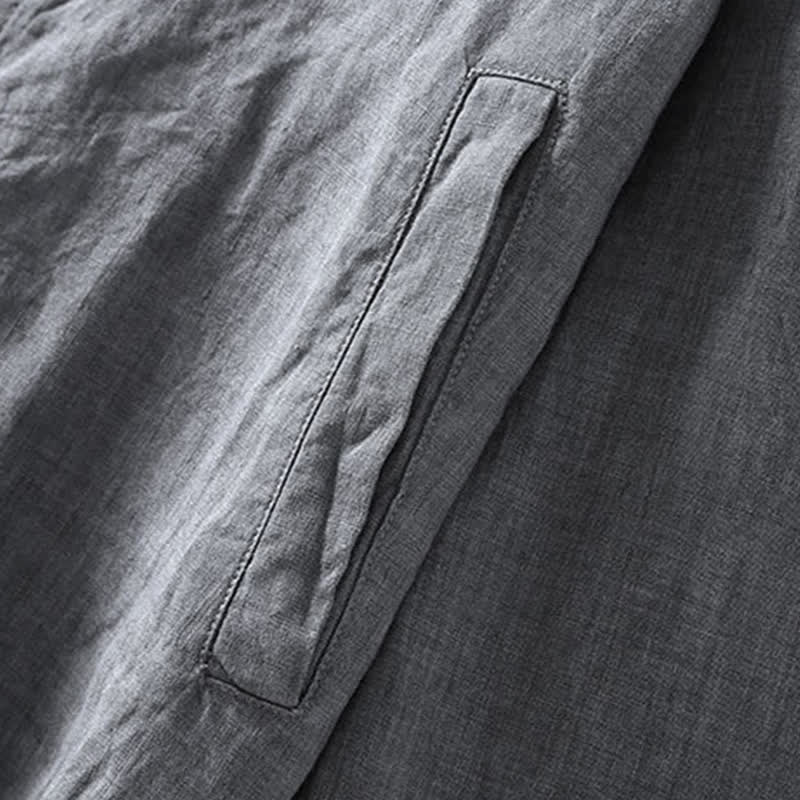 Buddha Stones Veste homme en lin, style minimaliste, décontractée, avec fermeture éclair et poches, idéale pour le printemps. - image 5