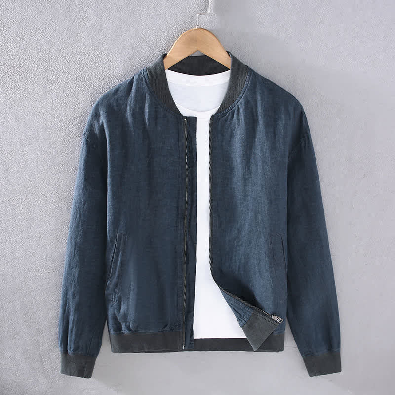 Buddha Stones Veste homme en lin, style minimaliste, décontractée, avec fermeture éclair et poches, idéale pour le printemps. - SteelBlue - US/UK/AU42，EU52 (3XL) - image 9