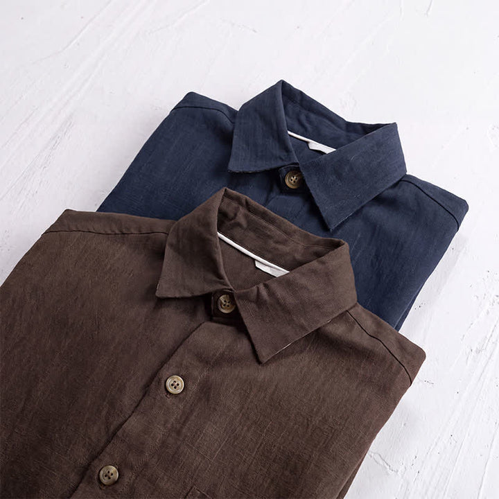 Buddha Stones Veste homme décontractée d'automne en lin uni à boutons avec poches - image 18