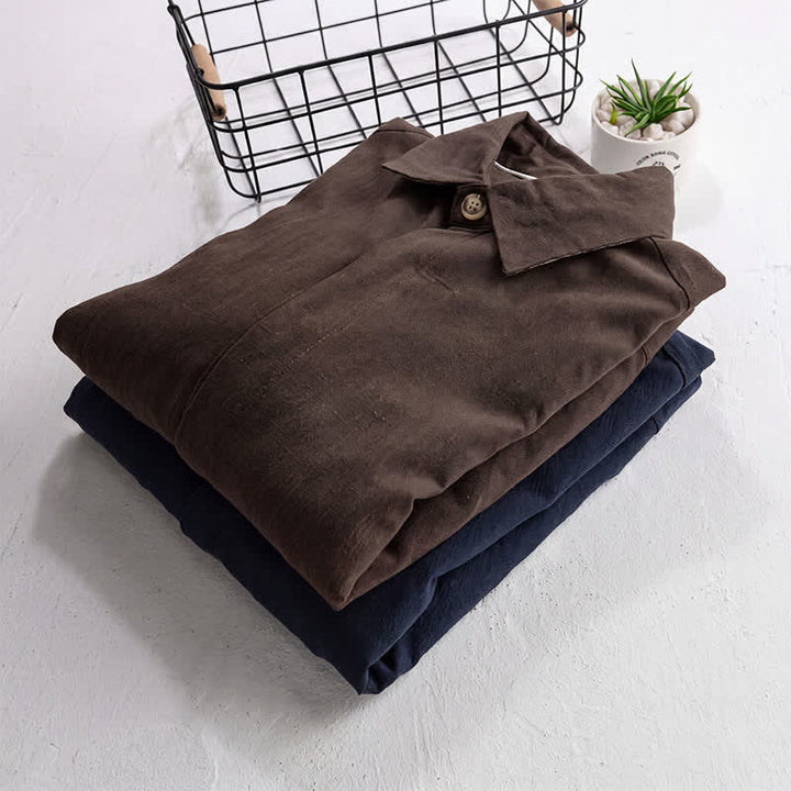 Buddha Stones Veste homme décontractée d'automne en lin uni à boutons avec poches - image 17