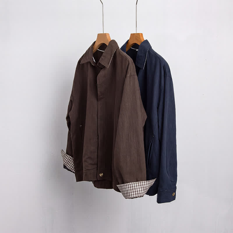 Buddha Stones Veste homme décontractée d'automne en lin uni à boutons avec poches - image 16