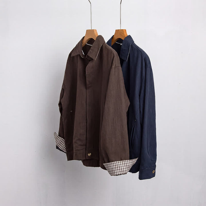 Buddha Stones Veste homme décontractée d'automne en lin uni à boutons avec poches - image 16