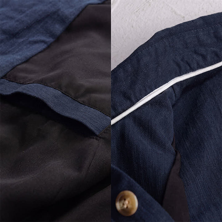 Buddha Stones Veste homme décontractée d'automne en lin uni à boutons avec poches - image 13