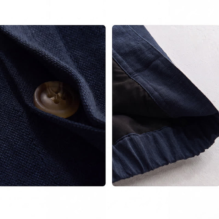 Buddha Stones Veste homme décontractée d'automne en lin uni à boutons avec poches - image 14