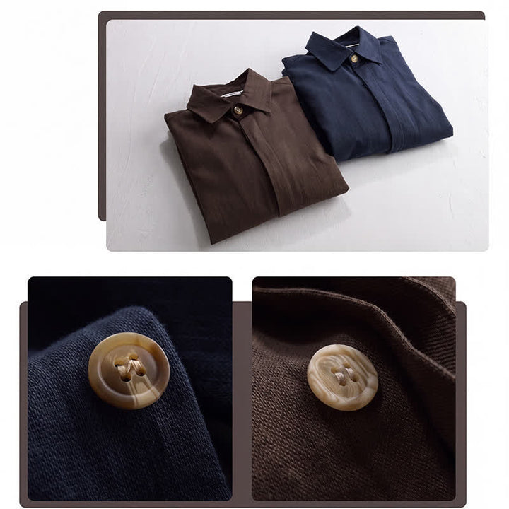 Buddha Stones Veste homme décontractée d'automne en lin uni à boutons avec poches - image 20