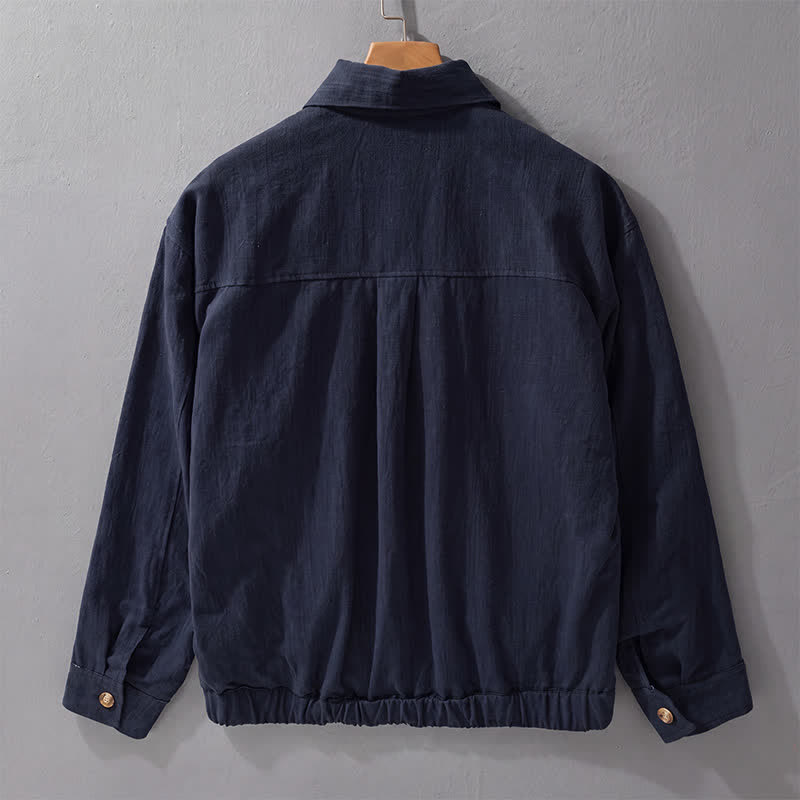 Buddha Stones Veste homme décontractée d'automne en lin uni à boutons avec poches - image 10