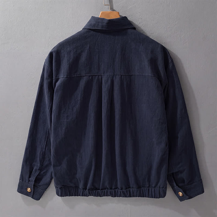 Buddha Stones Veste homme décontractée d'automne en lin uni à boutons avec poches - image 10