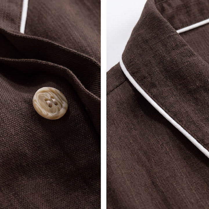 Buddha Stones Veste homme décontractée d'automne en lin uni à boutons avec poches - image 3