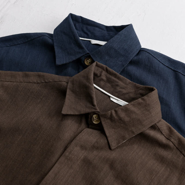 Buddha Stones Veste homme décontractée d'automne en lin uni à boutons avec poches - image 19
