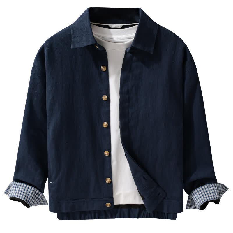 Buddha Stones Veste homme décontractée d'automne en lin uni à boutons avec poches - image 9