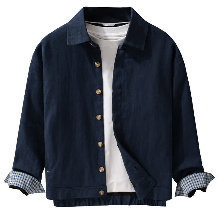 Buddha Stones Veste homme décontractée d'automne en lin uni à boutons avec poches - image 9