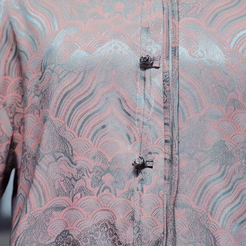 Buddha Stones Chemises à manches longues pour hommes, style Tang vintage automne, col mandarin, motif vagues abstraites - image 13