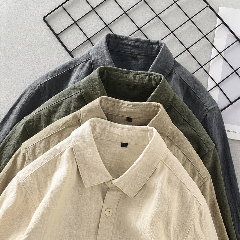 Buddha Stones Veste homme minimaliste décontractée d'automne en ramie unie à boutons avec poches - image 22