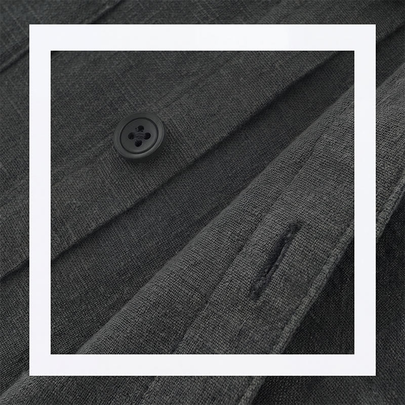 Buddha Stones Veste homme minimaliste décontractée d'automne en ramie unie à boutons avec poches - image 8