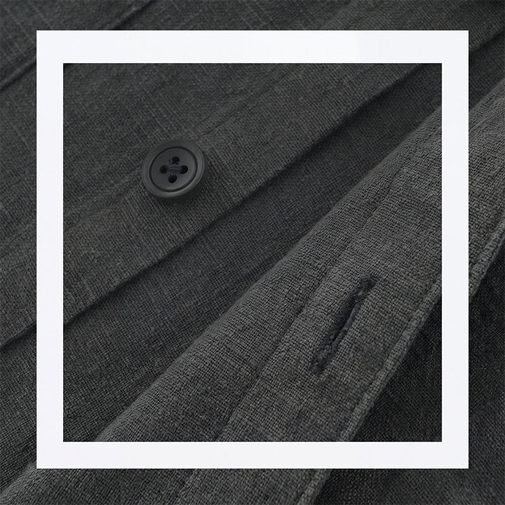 Buddha Stones Veste homme minimaliste décontractée d'automne en ramie unie à boutons avec poches - image 8