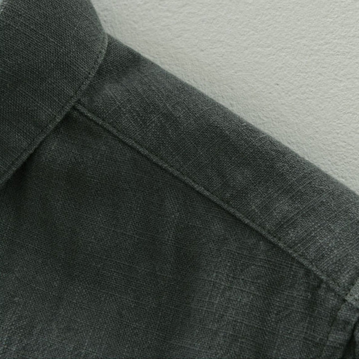 Buddha Stones Veste homme minimaliste décontractée d'automne en ramie unie à boutons avec poches - image 4