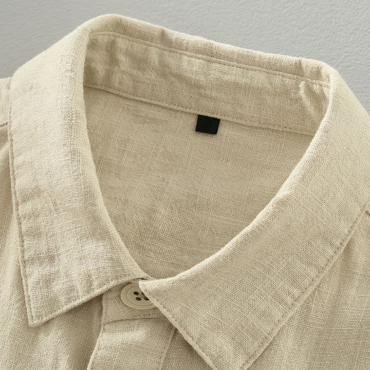 Buddha Stones Veste homme minimaliste décontractée d'automne en ramie unie à boutons avec poches - image 15