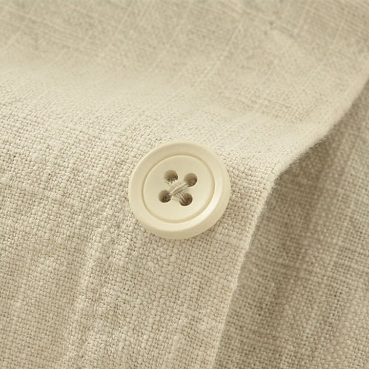 Buddha Stones Veste homme minimaliste décontractée d'automne en ramie unie à boutons avec poches - image 16