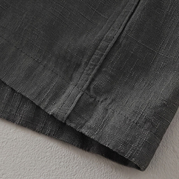 Buddha Stones Veste homme minimaliste décontractée d'automne en ramie unie à boutons avec poches - image 10