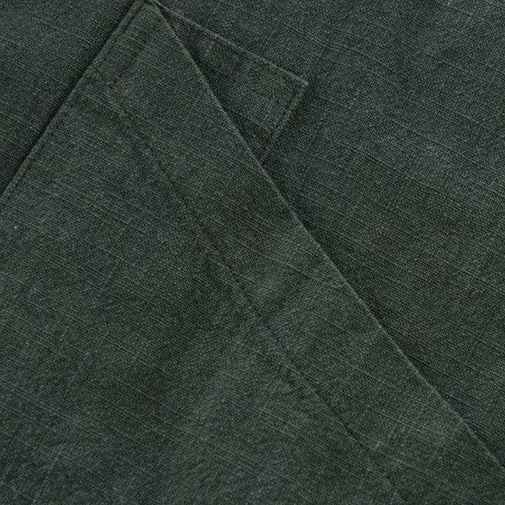 Buddha Stones Veste homme minimaliste décontractée d'automne en ramie unie à boutons avec poches - image 5