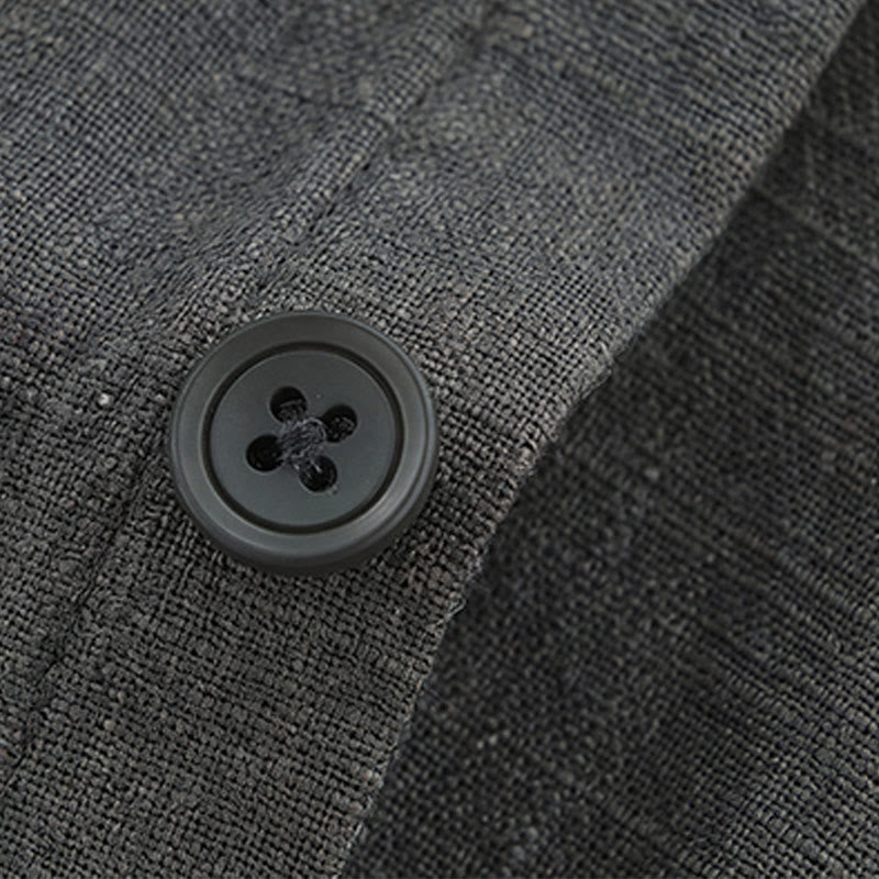 Buddha Stones Veste homme minimaliste décontractée d'automne en ramie unie à boutons avec poches - image 9