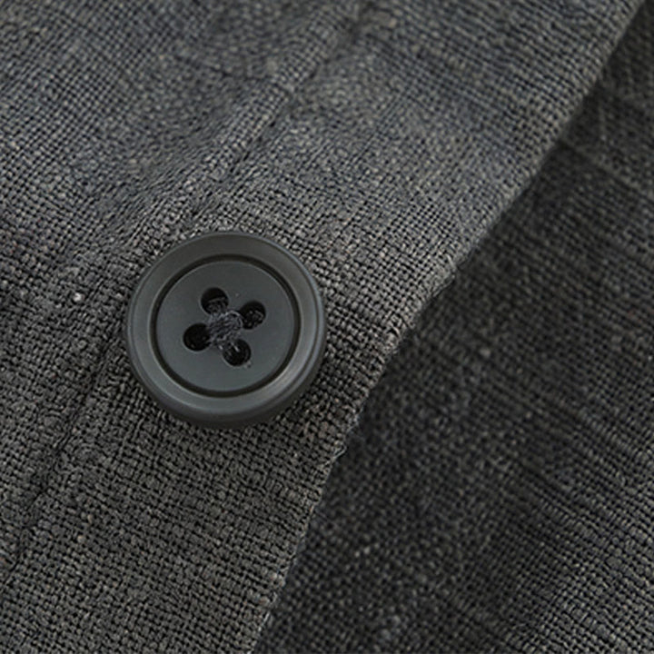 Buddha Stones Veste homme minimaliste décontractée d'automne en ramie unie à boutons avec poches - image 9