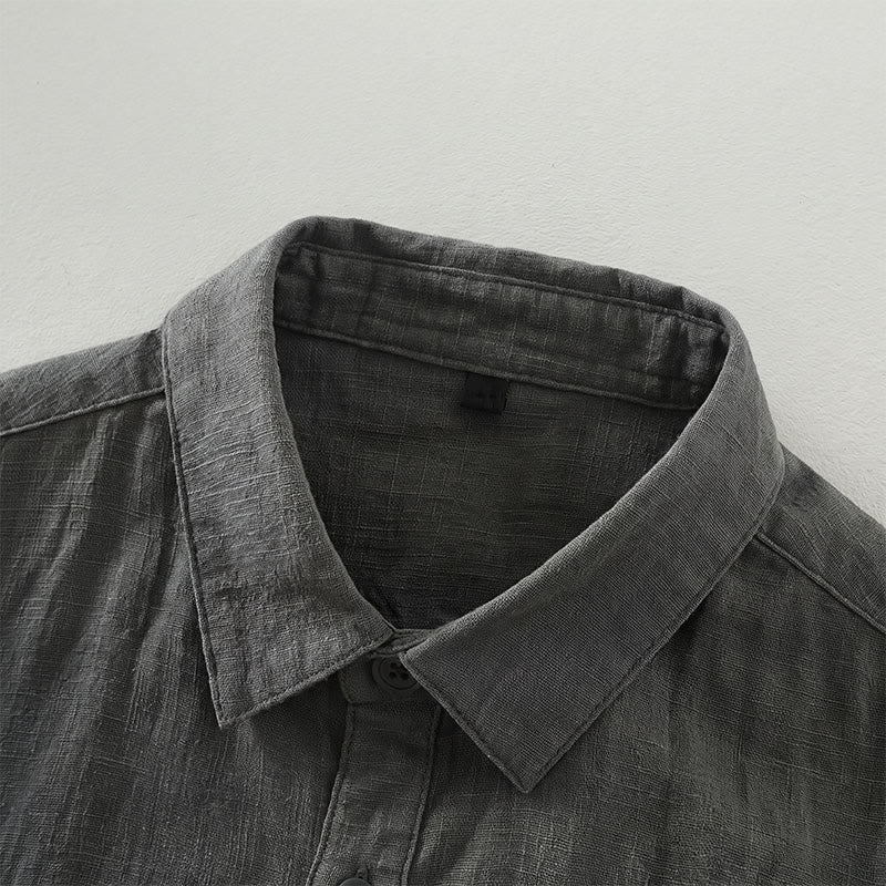 Buddha Stones Veste homme minimaliste décontractée d'automne en ramie unie à boutons avec poches - image 3