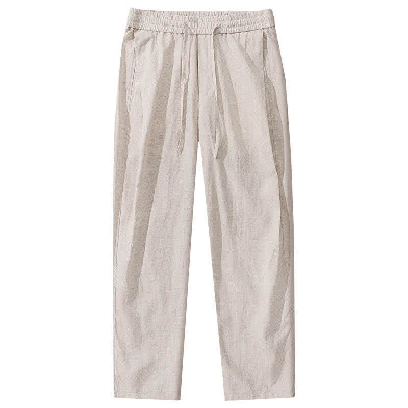 Buddha Stones Pantalon long en lin uni, coupe droite, avec cordon de serrage et poches, idéal pour le printemps et l'été. - image 2