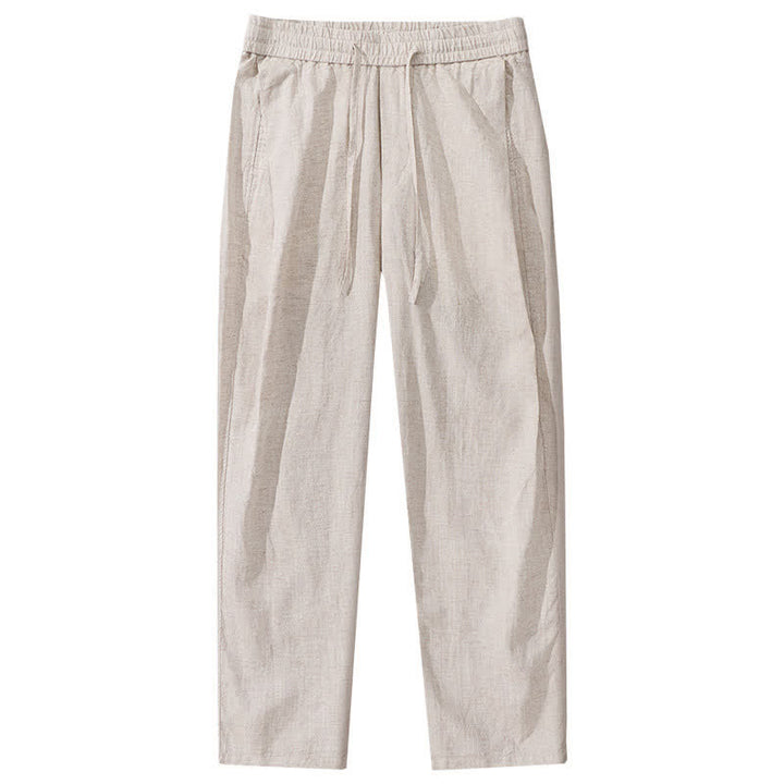Buddha Stones Pantalon long en lin uni, coupe droite, avec cordon de serrage et poches, idéal pour le printemps et l'été. - image 2