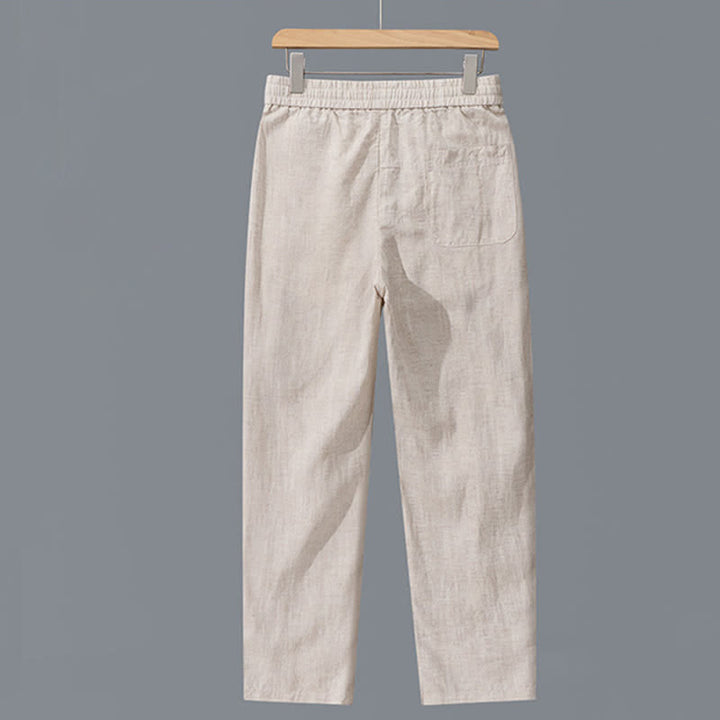 Buddha Stones Pantalon long en lin uni, coupe droite, avec cordon de serrage et poches, idéal pour le printemps et l'été. - image 1