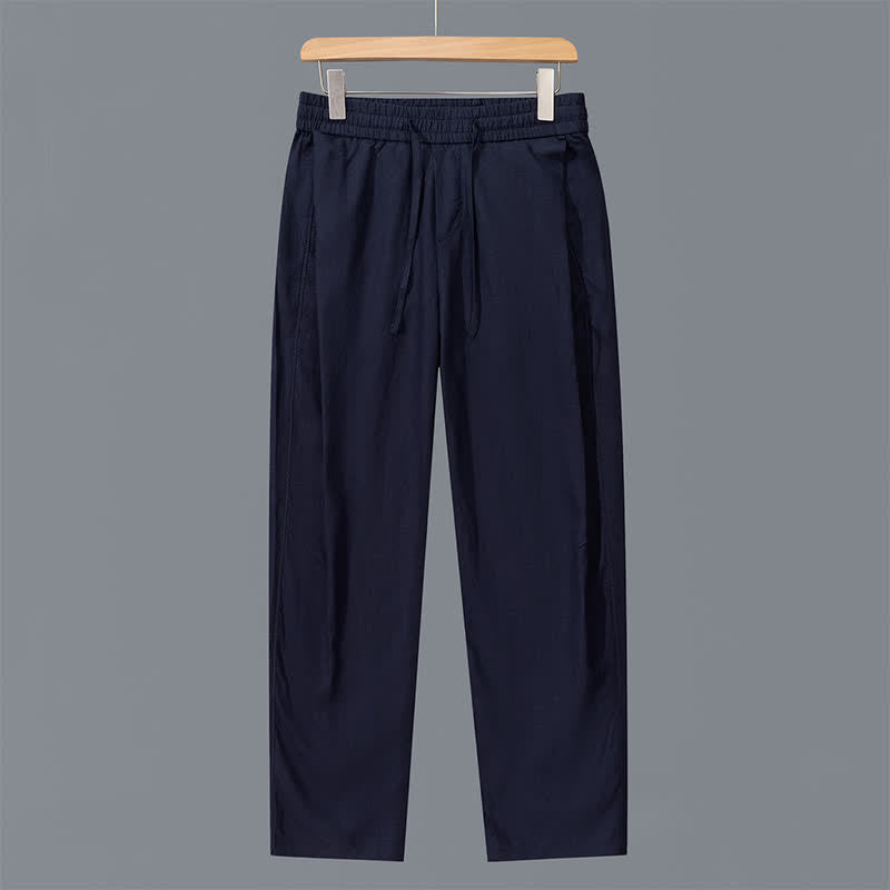 Buddha Stones Pantalon long en lin uni, coupe droite, avec cordon de serrage et poches, idéal pour le printemps et l'été. - Bleu nuit - US/UK/AU42，EU52 (3XL) - image 10