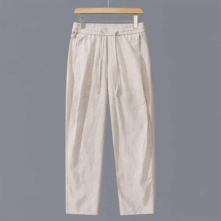 Buddha Stones Pantalon long en lin uni, coupe droite, avec cordon de serrage et poches, idéal pour le printemps et l'été. - Lin - US/UK/AU42，EU52 (3XL) - image 0
