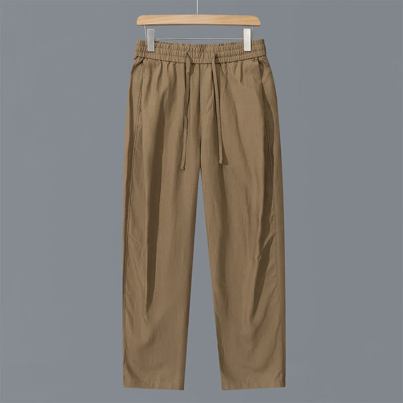Buddha Stones Pantalon long en lin uni, coupe droite, avec cordon de serrage et poches, idéal pour le printemps et l'été. - Tanné - US/UK/AU42，EU52 (3XL) - image 11