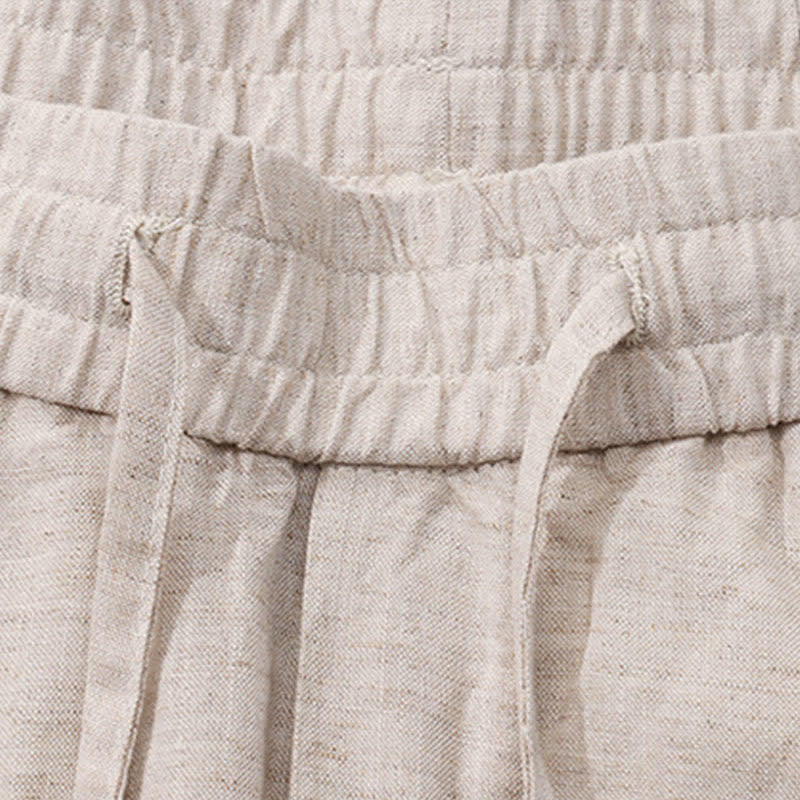 Buddha Stones Pantalon long en lin uni, coupe droite, avec cordon de serrage et poches, idéal pour le printemps et l'été. - image 4