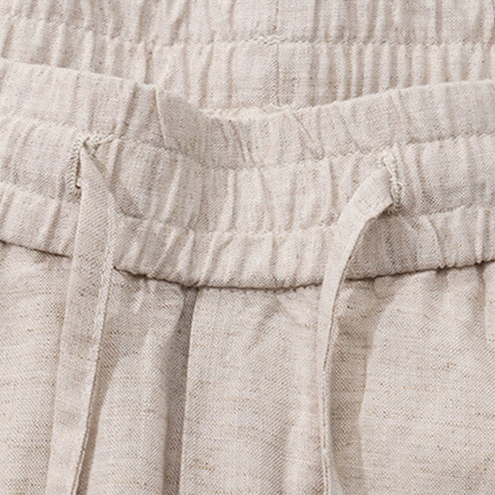Buddha Stones Pantalon long en lin uni, coupe droite, avec cordon de serrage et poches, idéal pour le printemps et l'été. - image 4