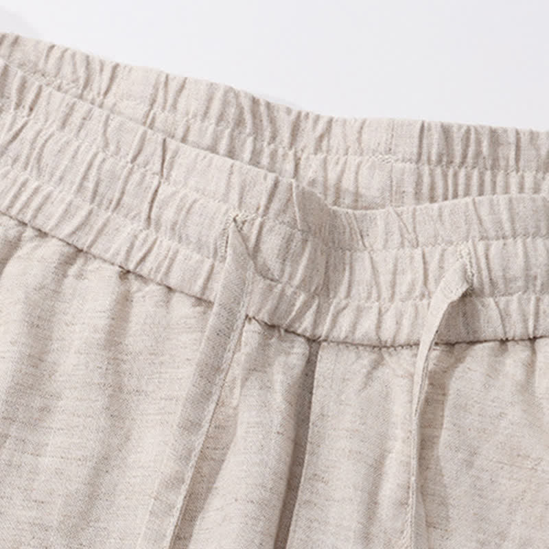 Buddha Stones Pantalon long en lin uni, coupe droite, avec cordon de serrage et poches, idéal pour le printemps et l'été. - image 3