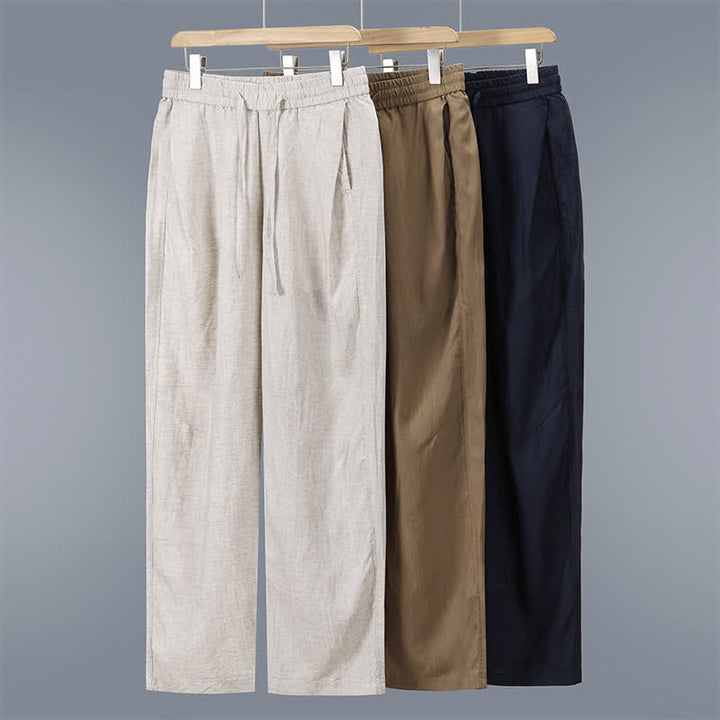 Buddha Stones Pantalon long en lin uni, coupe droite, avec cordon de serrage et poches, idéal pour le printemps et l'été. - image 12