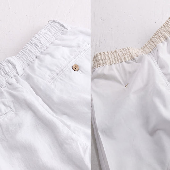 Buddha Stones Pantalon long en lin uni, coupe droite, poches, style décontracté printemps-été, avec cordon de serrage et fermeture éclair. - image 19