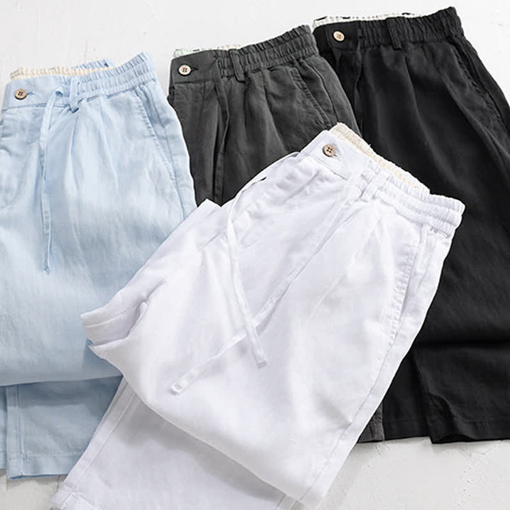 Buddha Stones Pantalon long en lin uni, coupe droite, poches, style décontracté printemps-été, avec cordon de serrage et fermeture éclair. - image 20