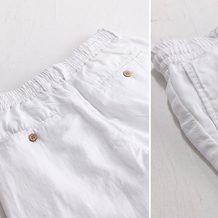 Buddha Stones Pantalon long en lin uni, coupe droite, poches, style décontracté printemps-été, avec cordon de serrage et fermeture éclair. - image 17