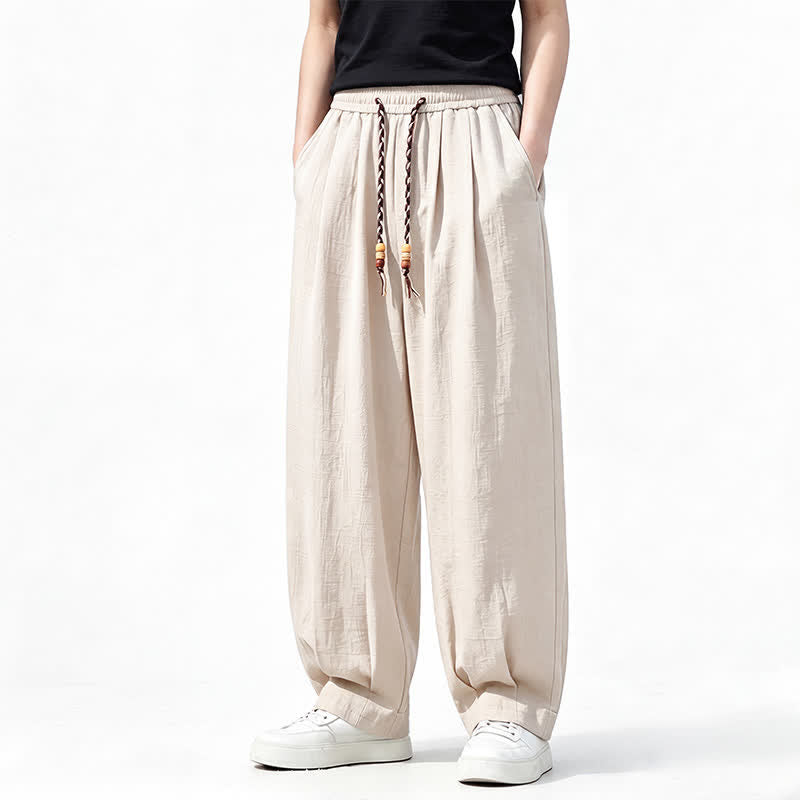 Buddha Stones Pantalon long uni à jambes droites et poches, coupe décontractée printemps-été, taille élastique avec cordon de serrage - Blanc antique - US/UK/AU46，EU56 (5XL) - image 17