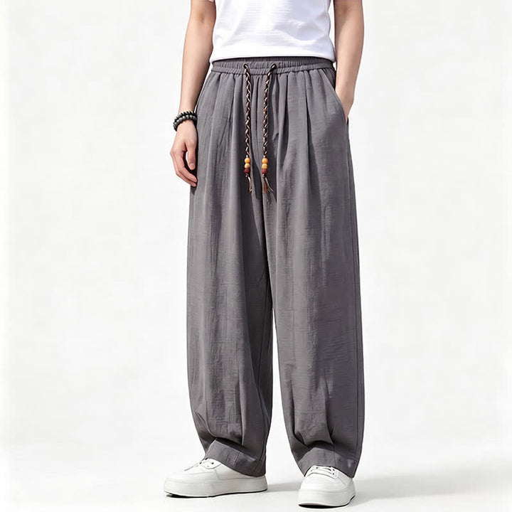 Buddha Stones Pantalon long uni à jambes droites et poches, coupe décontractée printemps-été, taille élastique avec cordon de serrage - Gris sombre - US/UK/AU46，EU56 (5XL) - image 0